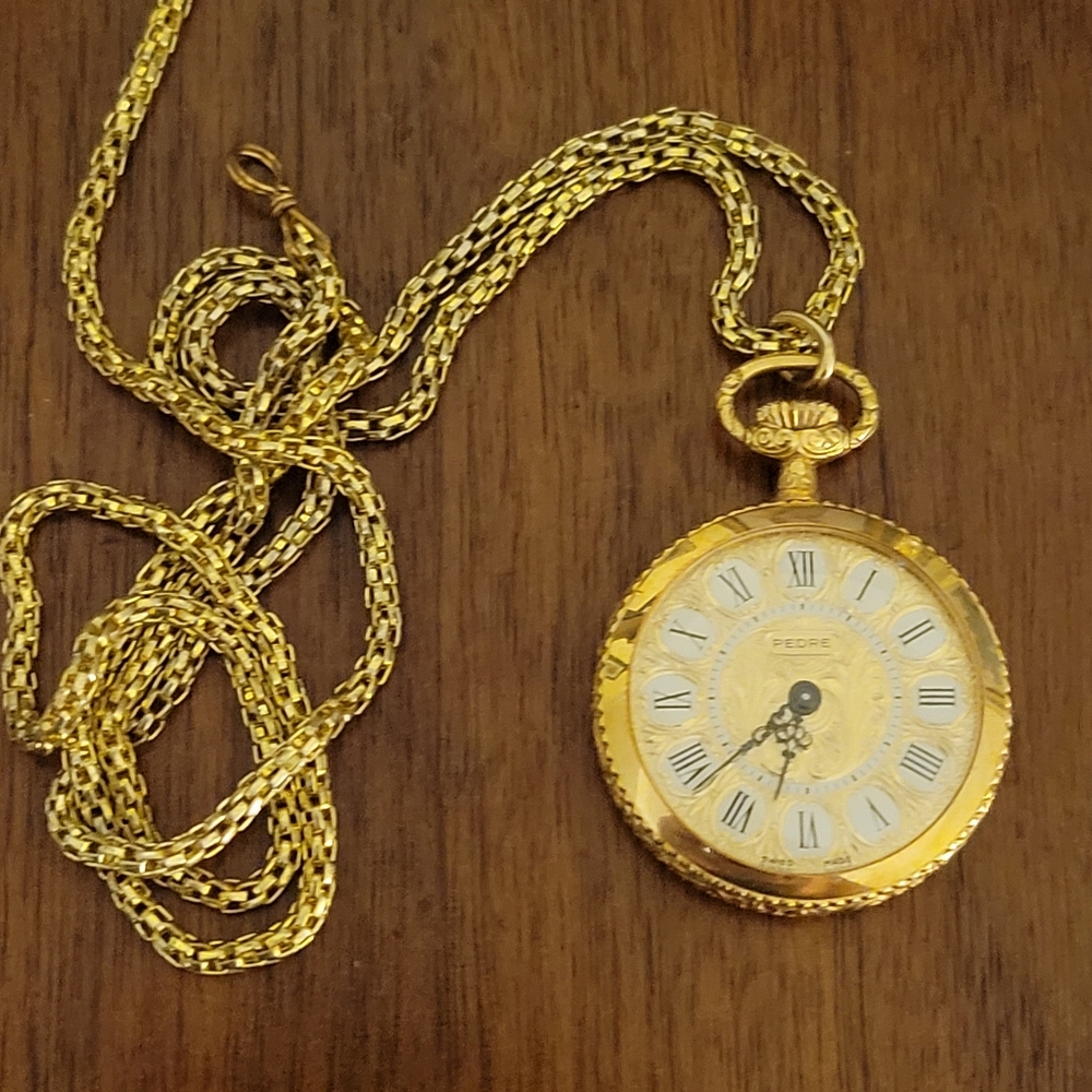 Vintage Collectible PEDRE mechanical Pandent  Watch, gold-plated.